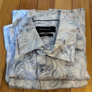 Bugatchi Light Blue Swirl Pattern Shirt large 8 way